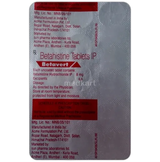 betavert 8mg tablet 15's